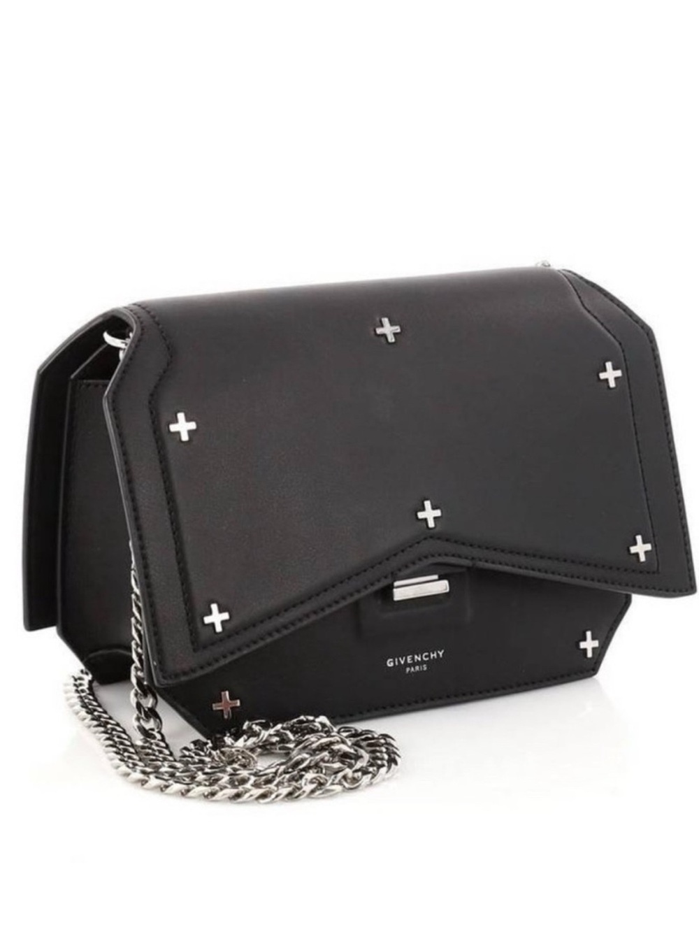 Givenchy Black Leather Flap Crossbody with Silver Accents